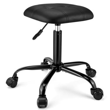 Imagem de FNZIR Banqueta quadrada com rodinhas, altura ajustável, banco giratório, cadeira de escritório, base estável, pé preto