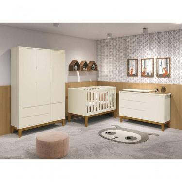 Imagem de Jogo De Quarto Para Bebê Completo 3 Portas Classic New Areia Fosco Com Madeira - Moveisaqui