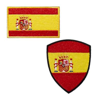 Imagem de BQTBQT Pacote com 2 adesivos bordados com bandeira da Espanha retângulo espanhol e emblema em forma de escudo adesivos táticos para decoração de jaqueta de mochila militar