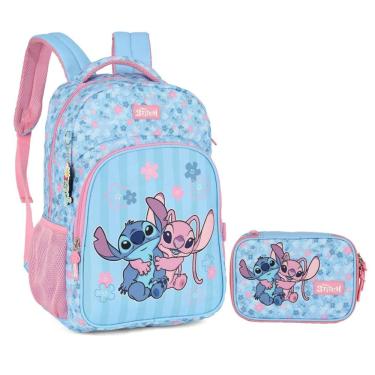 Imagem de Kit Mochila + Estojo Luxcel Stitch & Angel
