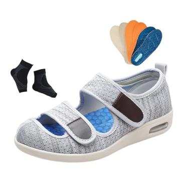 Imagem de Calçado Masculino Ortopédico Ajustável De Malha Oca Respirável Para Edema Diabético, Calçado Confortável E Extra Largo Cirurgia Recuperação De Edemas E Artrite, Para Idosos, Inchados(Light Gray,44 EU)