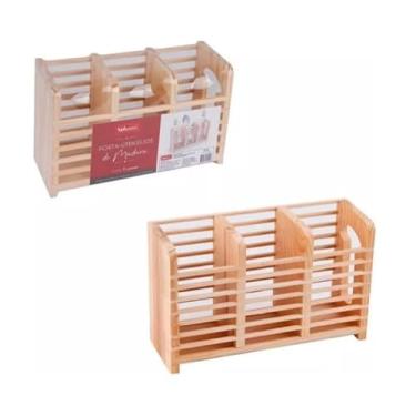 Imagem de Escorredor Porta Talher e Utensílios de Madeira/Bambu com 3 Divisórias