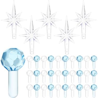 Imagem de Boao 210 lâmpadas de cerâmica para árvore de Natal e enfeites de luz de topo de estrela, redondos e heptagrama, lâmpadas de substituição para decoração de árvore de Natal (transparente, azul)