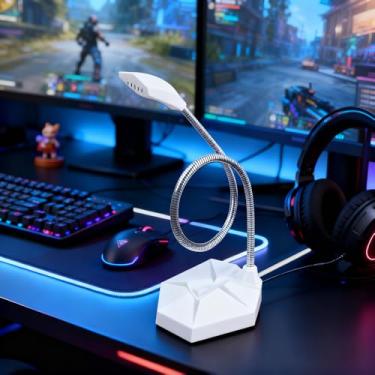 Imagem de Microfone para computador com conector de 3,5 mm, microfone condensador omnidirecional Plug & Play, ideal para gravação, jogos, streaming, microfone de podcast, branco