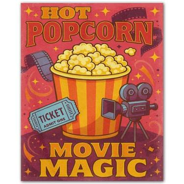 Imagem de ZUKIY Hot Popcorn & Movie Magic - Pôster de arte de parede de cinema vintage 20 x 25 cm - Decoração de home theater sem moldura - Placa de pipoca para sala de cinema, cozinha, estúdio, escritório ou