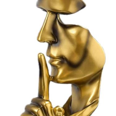 Imagem de Pensador estátua silêncio é dourado estatueta arte abstrata escultura elegante decoração de casa para sala estar estudo resina sintética tamanho compacto (Ouro Escuro)