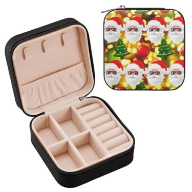 Imagem de Wassud Estojo legal de joias de viagem de Papai Noel para mulheres, meninas, senhoras, noiva, mini organizador de joias de couro PU, caixa quadrada de armazenamento de joias para brincos, anéis, colar