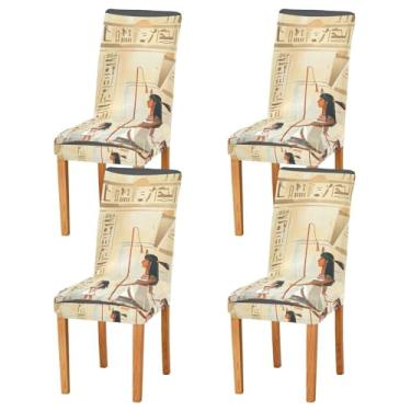 Imagem de YETTASBIN Conjunto de 4 capas de cadeira de sala de jantar Queen egípcias, antiderrapantes, elásticas, removíveis, laváveis e protetoras para cozinha, sala de jantar, festas de fim de ano, decoração