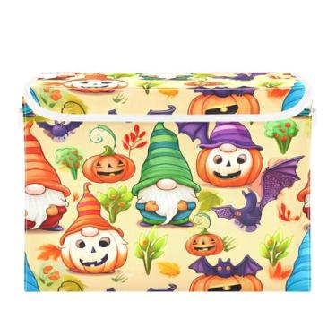 Imagem de STAYTOP Caixas de armazenamento de decorações de Halloween com tampas e alça de transporte, gnomos fofos de Halloween, caixas de armazenamento dobráveis para casa, quarto, armário, escritório