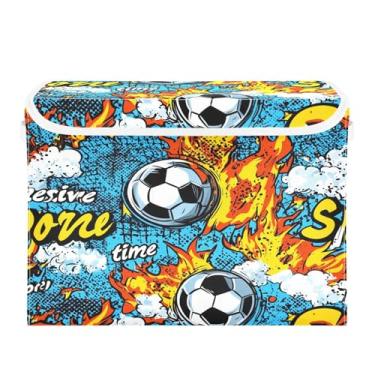 Imagem de STAYTOP Cesto de armazenamento dobrável de futebol de desenho animado com tampa, caixa de armazenamento decorativa, organizador de cubos, cestas de armazenamento para quarto, armário e sala de estar