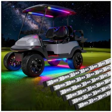 Imagem de 10L0L Kit de luz embaixo da carroçaria para carrinho de golfe, faixa de LED para EZGO Club Car Yamaha, 24 modos de sincronização de música RGB multicolorido à prova d'água, luzes de dossel opcionais