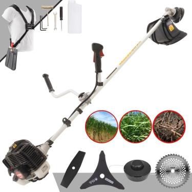 Imagem de Roçadeira Profissional Lateral Kawashima Kw52le À Gasolina 52c 2,5hp 2t + Faca 2 Pontas Duraline 330mm + Faca 40 Dentes