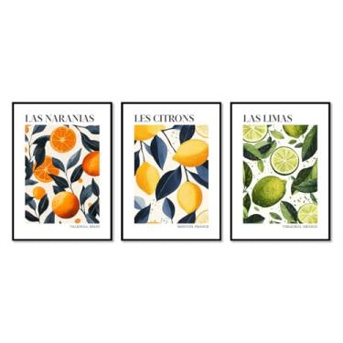 Imagem de Pôster colorido de limão cítrico e laranja impressão mercado de frutas vintage arte de parede decoração de cozinha pintura em tela para sala de jantar e quarto (SKU8-3 peças, 12 x 18 polegadas = (30 x