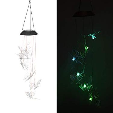 Imagem de Sinos de Vento Solar Mobile Borboleta Luz LED com Mudança Cor Luzes Pendentes para Decoração Casa Jardim Noite Festa ou Festival