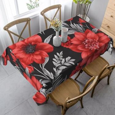 Imagem de ZTPOWQA Toalha de mesa de jantar com estampa de leopardo de flor vermelha, 89 x 139 cm, retangular, impermeável, reutilizável, festa de jantar