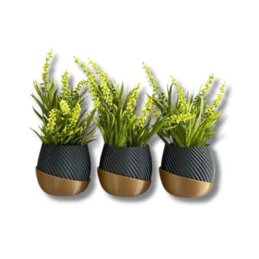 Imagem de Cachepot Decorativo Kit Trio de Vasos Tifanny para Plantas Suculentas e Cactus + acompanha Suporte(Preto)