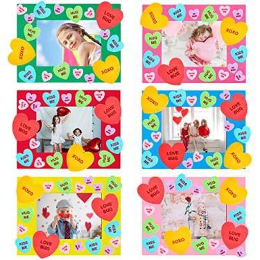 Imagem de 207 kits de artesanato para o Dia dos Namorados para crianças, inclui 27 molduras de espuma dos namorados, 6 cores, molduras para fotos DIY, artesanato, 180 conversas, adesivos de coração de espuma para lembrancinha de festa dos namorados