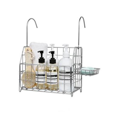 Imagem de Suporte de chuveiro grande à prova de ferrugem, organizador de chuveiro de aço inoxidável 304 para banheiro e banheira, suporte de chuveiro sobre a haste para xampu, condicionador, sabão e acessórios