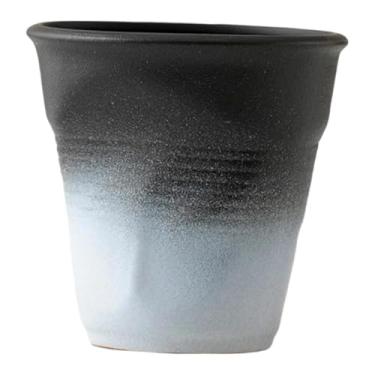 Imagem de ＫＬＫＣＭＳ Caneca de cerâmica para café, chá com leite, latte, porcelana plissada criativa, 90ml, ideal para clubes, fazendas, hotéis e para o Dia dos Pais. Água, Preto Branco