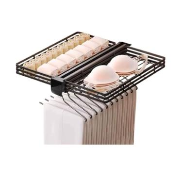 Imagem de Hhsdyl Varão Roupeiro Deslizante com Cesto, Barra Cabides Roupeiro Organizador Roupeiro Cesto Deslizante para Calças e Casacos,51cm