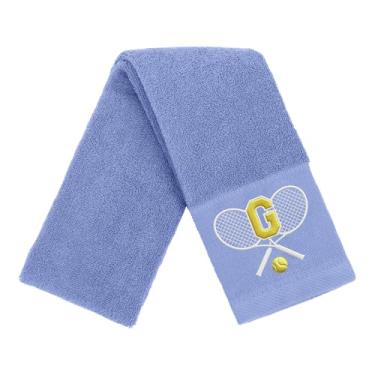 Imagem de OXYEFEI Toalha de tênis, presente de tênis para homens, mulheres, amantes, toalhas de tênis bordadas de algodão 33 cm x 109 cm (azul, letra G)