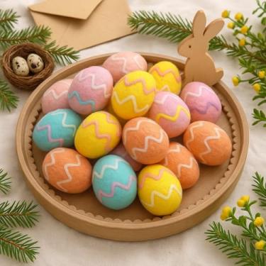 Imagem de Newwiee 20 peças de decorações de ovos de páscoa feltrados coloridos pastel surpresa surpresa para enfeites de árvore enfeites de cesta decoração de festa de primavera artesanato faça você mesmo, 5 cm