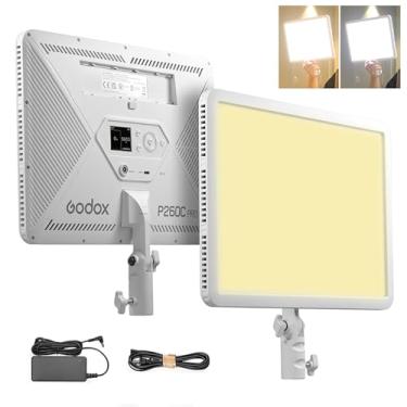 Imagem de GODOX Painel de luz de vídeo LED P260C Pro 45W, bicolor 2800K-6500K, CRI/TLCI 98+, emparelhamento automático NFC, com bateria NP-F550 para fotografia, iluminação de vídeo de estúdio, TikTok, YouTube