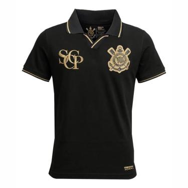 Imagem de Polo Corinthians Coimbra Gola V SCCP Preto/Dourado-Masculino