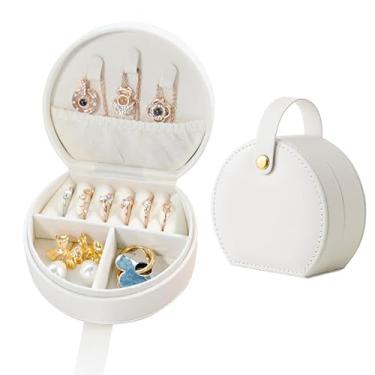 Imagem de Estojo de joias meia-lua para viagens, elegante caixa organizadora de joias femininas, presente personalizado de dia dos namorados para ela (branco)