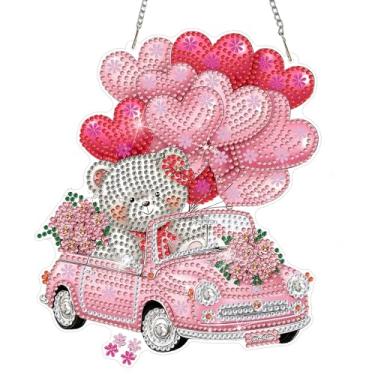 Imagem de DOMROM Kits de pendurar arte de diamante de urso para adultos iniciantes, pingente de urso com pintura de diamante de cristal de formato especial, arte de diamante faça você mesmo, apanhadores de sol