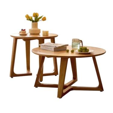 Imagem de Mesa de centro redonda para sala de estar, mesa de centro retrô, mesa lateral para sala de estar, design de madeira de meados do século, mesa de decoração de casa para sala de estar (cor tronco)