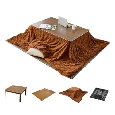 Imagem de Mesa Kotatsu com aquecedor e cobertor, mesa de aquecimento japonesa, edredom confortável tapete futon madeira café chá tatami, mesas baixas para sentar no chão (120 cm)