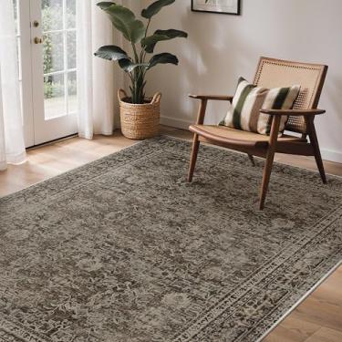 Imagem de GENIMO Tapete Boho lavável à máquina para sala de estar, tapete ultrafino de pelo baixo, tapete leve impresso para ambientes internos, tapete floral antiderrapante para quarto, sala de jantar