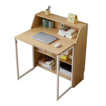 Imagem de Escrivaninha dobrável para computador para escritório em casa com rack de armazenamento, mesa dobrável de escritório de estudo para espaços pequenos, resistente e durável