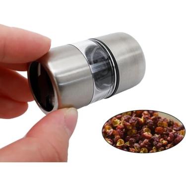 Imagem de Mini moedor de pimenta, moedor de temperos, aço inoxidável escovado, saleiro e pimenteiro de cerâmica pequeno e portátil, ideal para cozinhar na cozinha