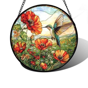 Imagem de DASTOLL Pendurado em vitrais, beija-flores laranjeiras, apanhador de sol, painel de vidro de diamante, decoração de aniversário para mulheres, homens, esposa, tia e mãe, 16 cm