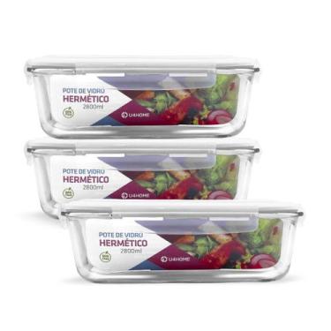 Imagem de Kit 3 Potes de Vidro Retangular com Tampa Hermética 2800ml - NABOX, Br