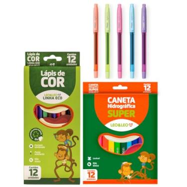 Imagem de Caneta Gel 5 Cores + Lápis de Cor 12 cores + Canetinha 12 Cores - Leo e Leo