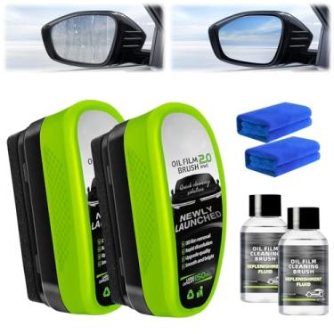 Imagem de 2 conjuntos de escovas de vidro de carro livres de óleo, limpador de vidro de visão clara Upgrade 2.0, escova de limpeza de filme de óleo para janelas automotivas, ferramenta de limpeza de para-brisa