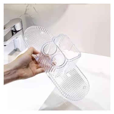 Imagem de Suporte de escova de dentes acrílico para bancada suporte de escova de dentes caixa de armazenamento de escova de dentes suporte de escova de dentes transparente cor cinza rack de armazenamento de