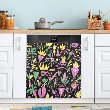 Imagem de ATTX Máscara Mardi Gras capa magnética para lava-louças | Adesivo decorativo de eletrodomésticos de 58 x 66 cm para armários domésticos e eletrodomésticos (44)