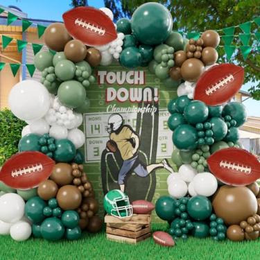 Imagem de DBKL Football Balloon Garland Arch Kit, 141Pcs Sage Green Brown White Balloons with Football Foil Balloon for Touch Down Rugby Birthday Sport Theme Party Decorations