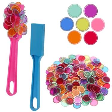 Imagem de Coopay Conjunto de fichas magnéticas de bingo e cartas de jogo – pacote com 2 varinhas magnéticas, 200 fichas de metal coloridas, 48 cartões de papel de bingo para crianças, sala de aula, aprendizado