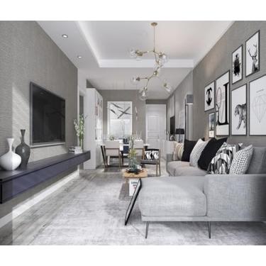 Imagem de Papel de parede espesso de linho texturizado autoadesivo impermeável para sala de estar e quarto renovação cinza 40 * 1000 cm