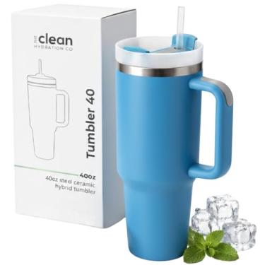 Imagem de The Clean Hydration Co. Copos isolados com tampa, vácuo de parede dupla, viagem de 1,134 g, copo de escritório, bebidas quentes e frias, interior de cerâmica, à prova de derramamento, livre de BPA