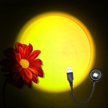 Imagem de Projetor de pôr do sol, luz rotativa, ajustável, holofote ambiente quente para sala de estar, quarto, cabeceira, decoração de casa, amarelo