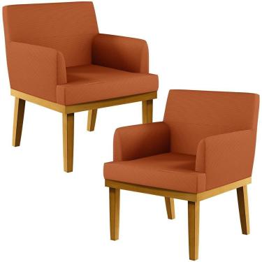 Imagem de Kit 02 Poltronas Decorativas Sala De Estar Beatriz Base Mel W01 Tecido Terracota