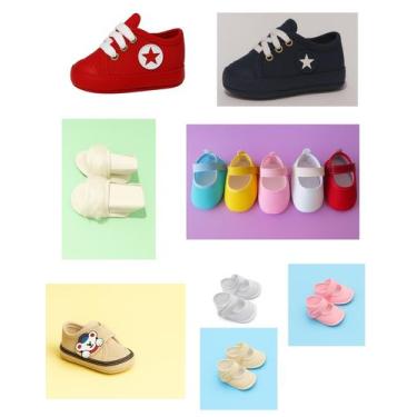 Imagem de Kits Sapatinhos de Bebê Sapatilhas Tênis Sandálias Com Aplique Emborra