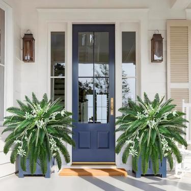 Imagem de Livole 2 peças de samambaias falsas 2 em 1 de 122 cm com planta aranha, samambaias artificiais para uso ao ar livre, grande samambaia falsa de Boston com 78 ramos, realista, resistente a UV para