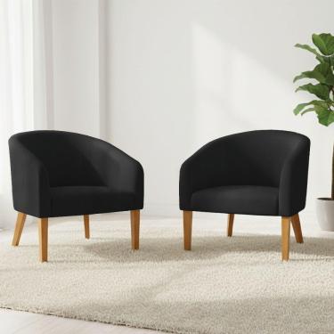 Imagem de Poltrona Sala Decorativa Kit 2 Stella Pé Madeira Trapézio Castanho Sintético D03 - D'rossi Preto